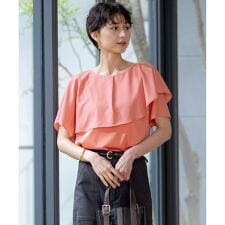 【汗じみ防止/洗える】スムースデザイン ラッフルカラー カットソー