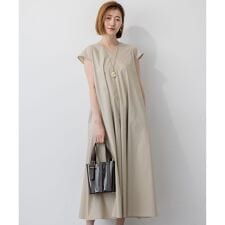 【接触冷感/撥水加工/洗える】ストレッチブロード Vネックワンピース