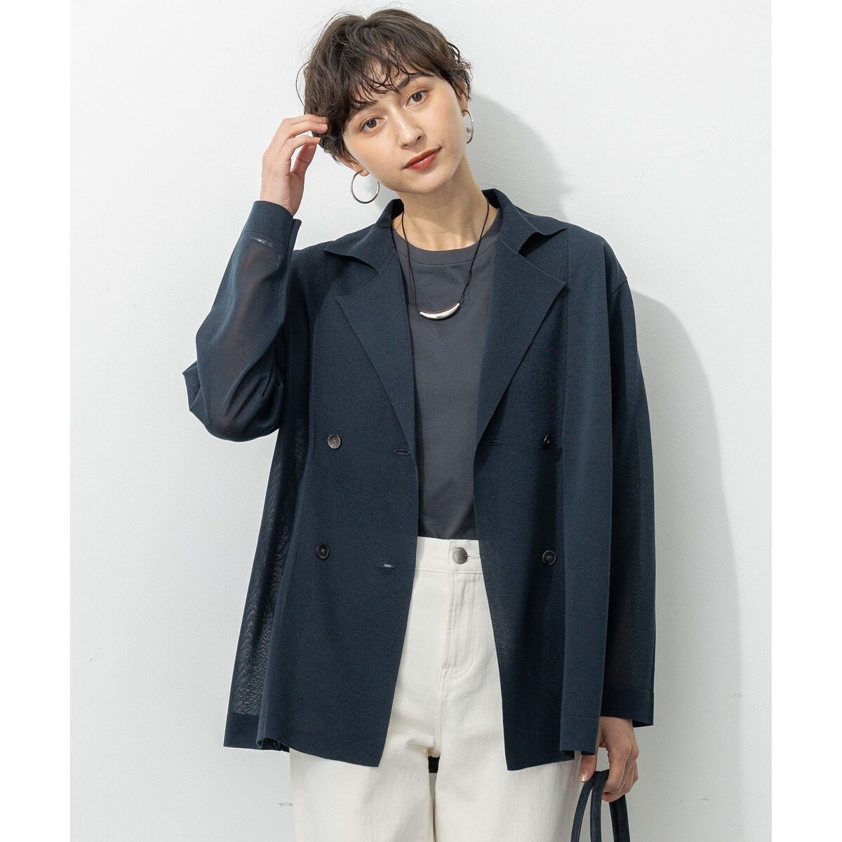 23区 サテンジャケット 黒 46サイズ WEB・一部店舗限定】バックサテンジョーゼットジャケット