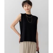 【洗える/吊り干しOK】ヴィスコースストレッチ ノースリーブ ニット