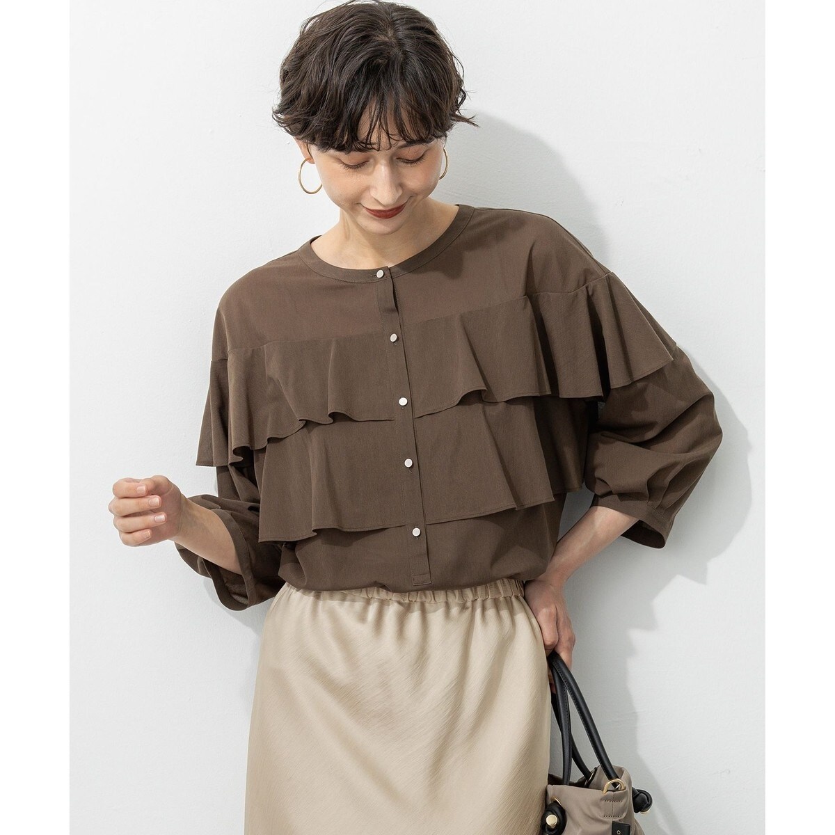 【Oggi9月号掲載/洗える】クリアトリコットジャージー フリルデザイン カットソー Oggi9月号掲載/洗える】クリアトリコットジャージー フリル