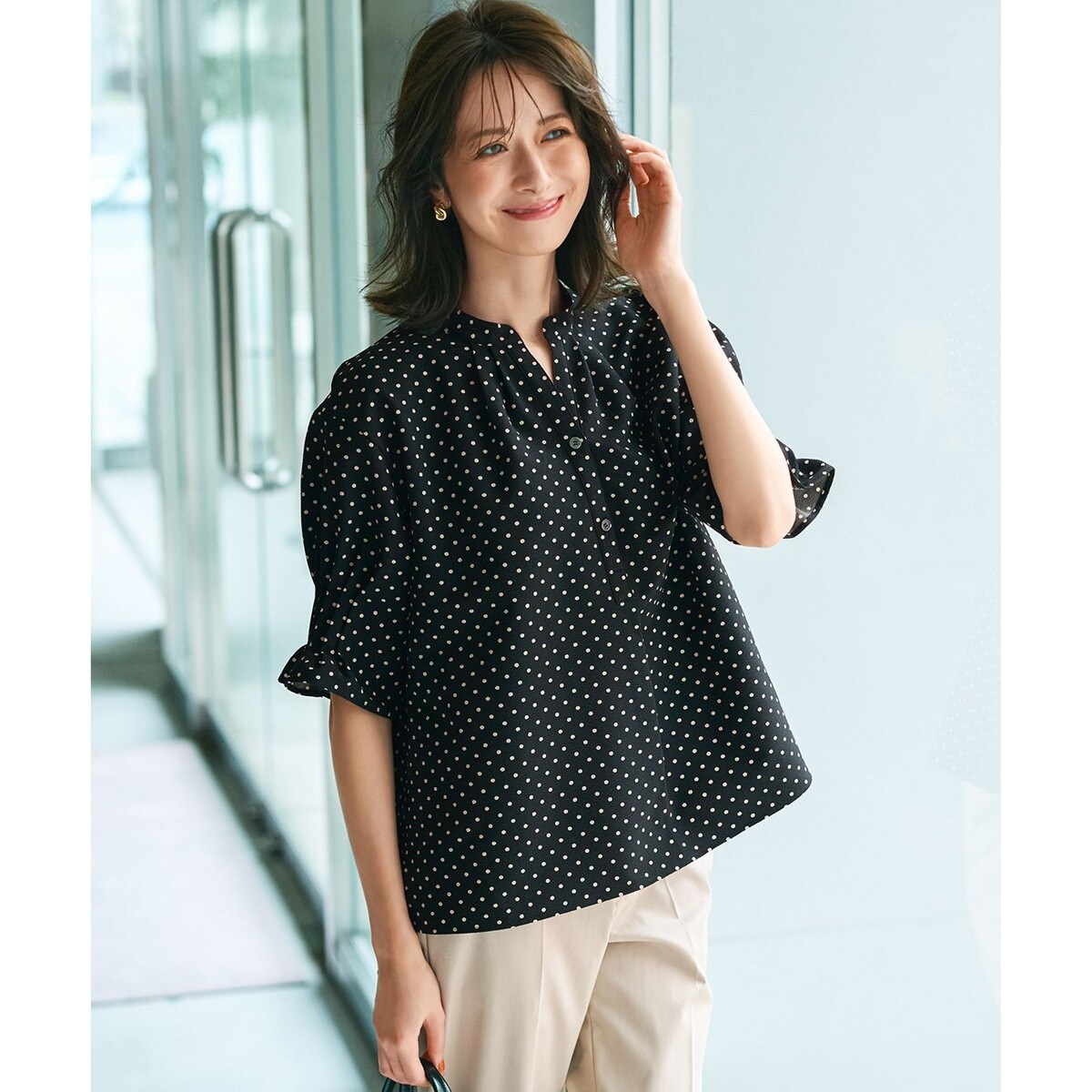 WEB&一部店舗限定/洗える】ドットプリント サッカー ブラウス