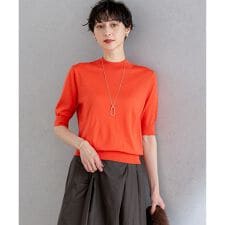 【洗える】サステナブルウール モックネック 5分袖 ニット