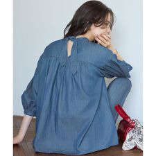 【SLOW/一部店舗限定】ライトオンス デニム バックリボン ブラウス