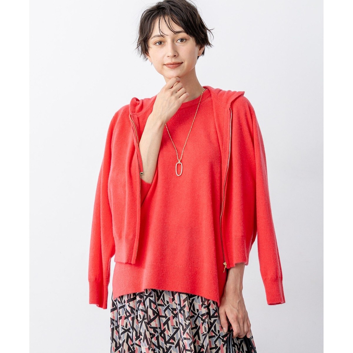 【見上愛さん着用/洗える】ピュアカシミヤ ジップアップ ニット パーカー