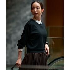 【洗える】エンブロイダリー フラワーレースコンビ ニット