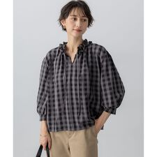 【WEB&一部店舗限定】ブロックチェック フリル ブラウス