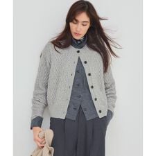 【洗える】カシミヤブレンド ケーブルニットカーディガン