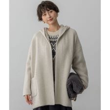 【洗える】ラクーンブレンドダブルフェイス フーディー ニットカーディガン