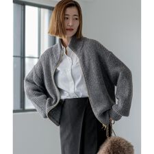 【洗える】スパンコールバルキー ダブルジップ ニットブルゾン