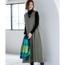 ラメミックスツイード Vネックワンピース