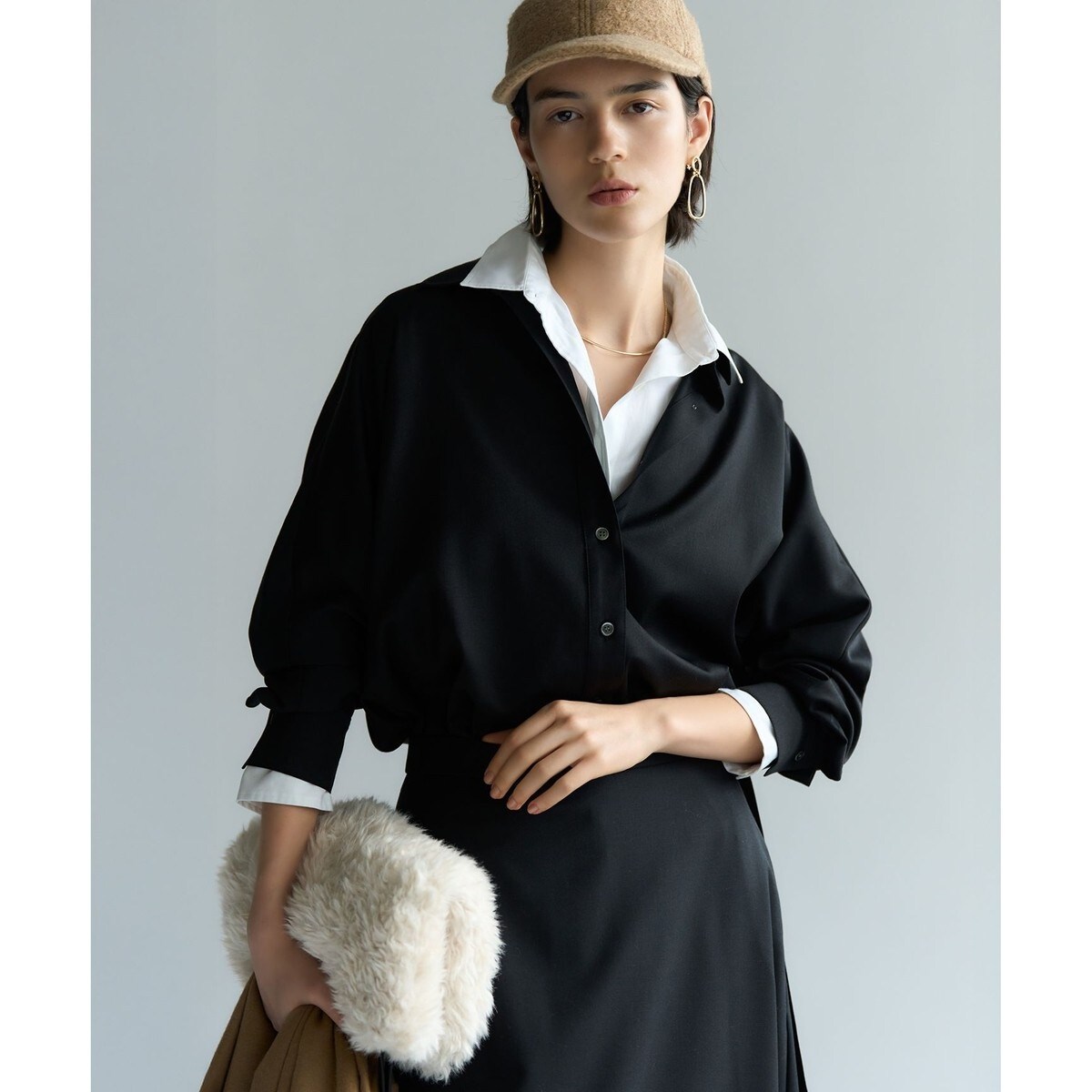 吸水速乾/UVケア/洗える】ストレッチクリアサテン バイカラー ブラウス