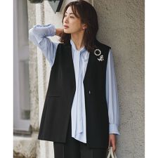 【セットアップ対応/洗える】トリアセダブルジョーゼット ジレ