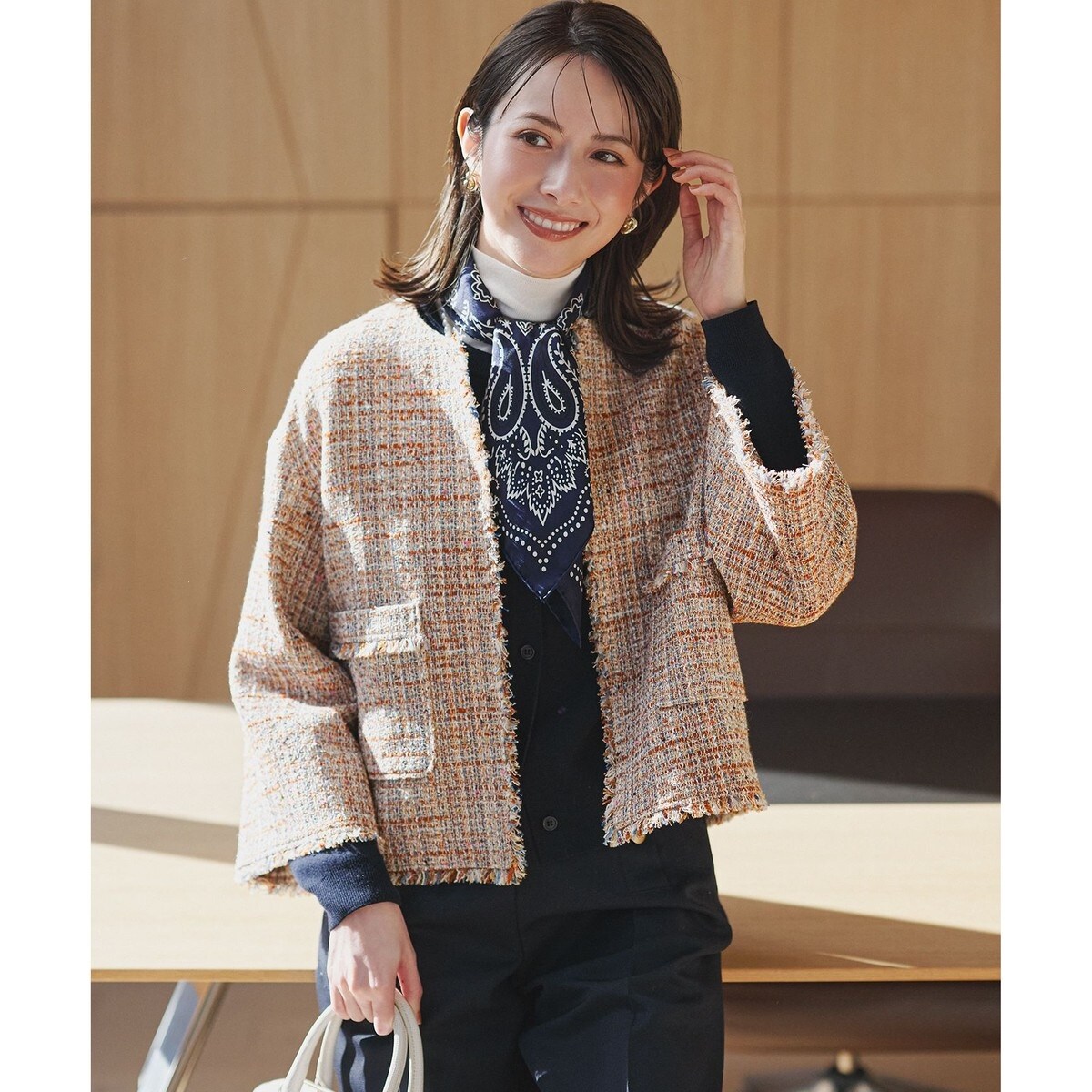 23区 GIOLICA ツイードジャケット GIOLICAツイード ノーカラー ジャケット / 23区 | ファッション通販