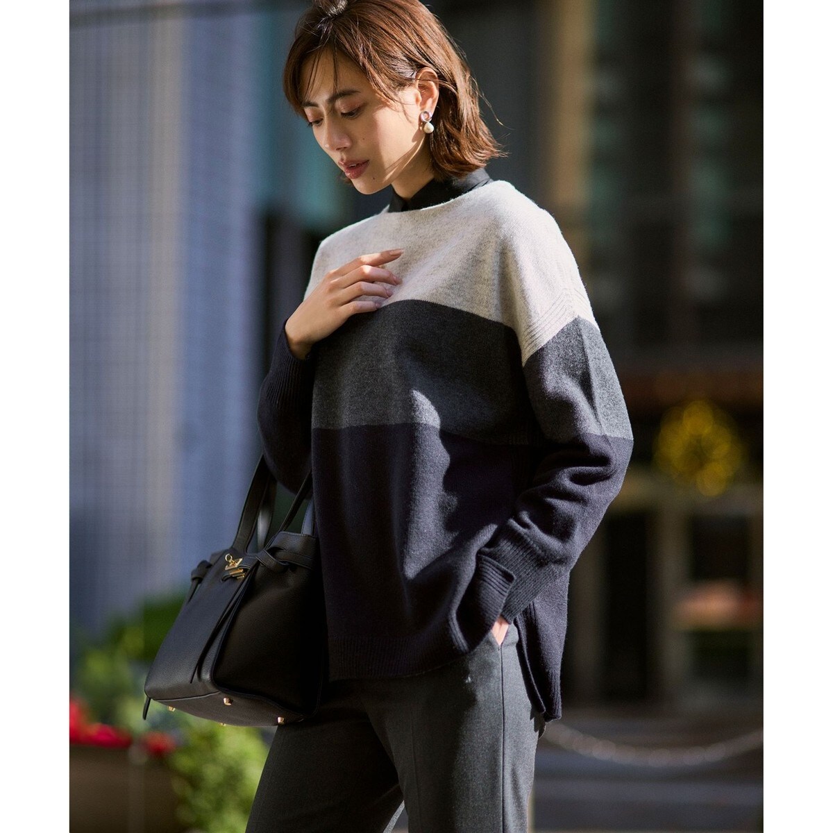 洗える】ウールカシミヤ カラーブロック チュニック ニット | 23区 