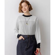 カットジャカードコンビ シアー ブラウス