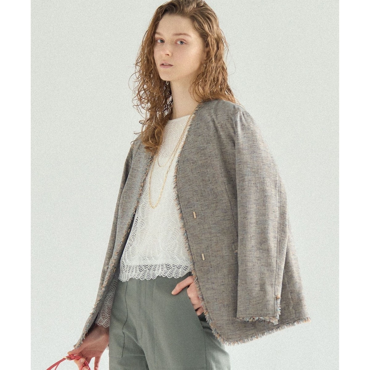 リネンライクブッチャー フリンジノーカラージャケット | 23区(23KU