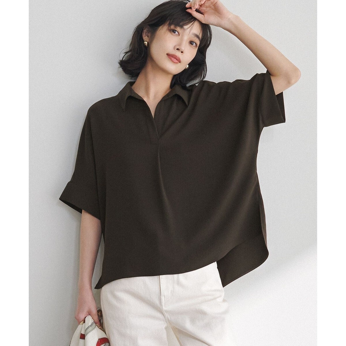 ストレッチジョーゼット スキッパーネック ブラウス | 23区(23KU