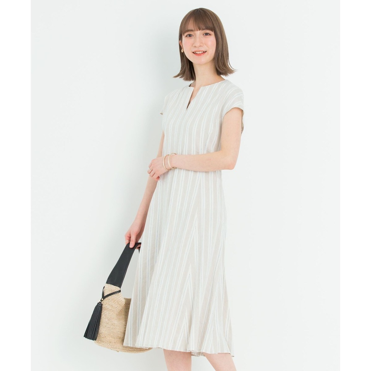 【美品】23区 洗える リネン ヴィスコース ストレッチ ワンピース 麻 完売品 洗える】リネンヴィスコースストレッチ ワンピース | 23区(23KU