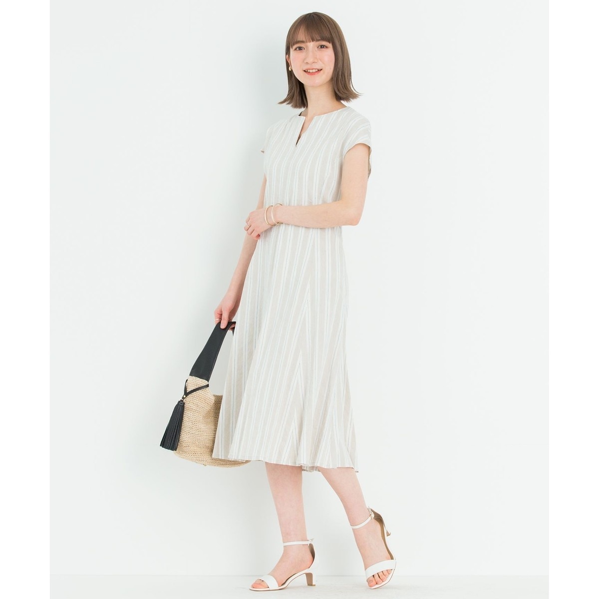 【美品】23区 洗える リネン ヴィスコース ストレッチ ワンピース 麻 完売品 洗える】リネンヴィスコースストレッチ ワンピース | 23区(23KU
