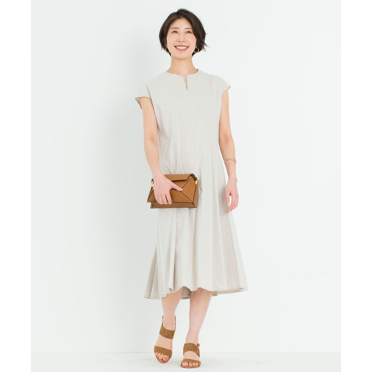 【美品】23区 洗える リネン ヴィスコース ストレッチ ワンピース 麻 完売品 洗える】リネンヴィスコースストレッチ ワンピース | 23区(23KU