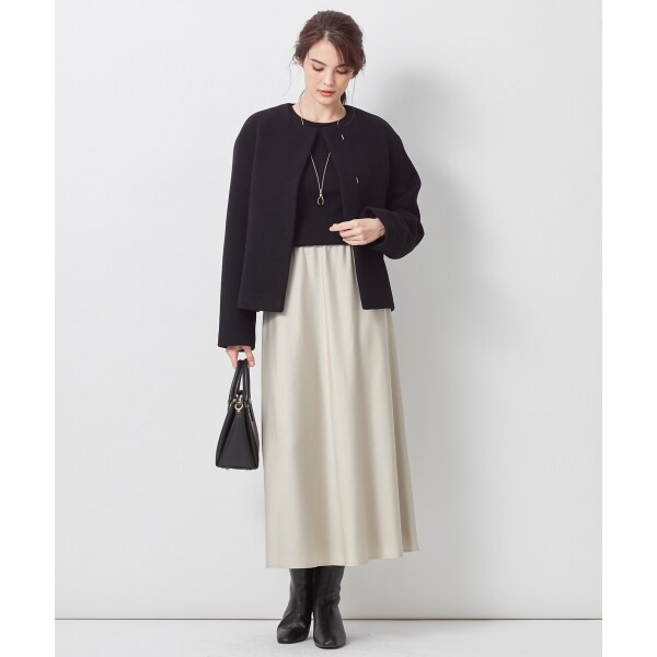 マガジン掲載】ダブルクロスベロアノーカラーショートコート（番号