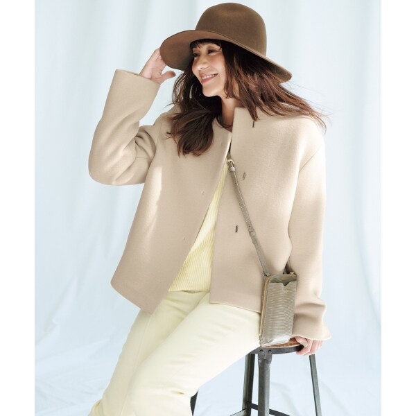 23区　マガジン掲載　ダブルクロスベロアノーカラーショートコート ￥42,900 マガジン掲載】ダブルクロスベロアノーカラーショートコート（番号