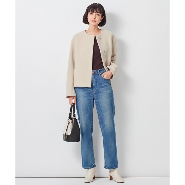 マガジン掲載】ダブルクロスベロアノーカラーショートコート（番号