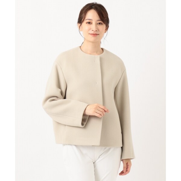 マガジン掲載】ダブルクロスベロアノーカラーショートコート（番号