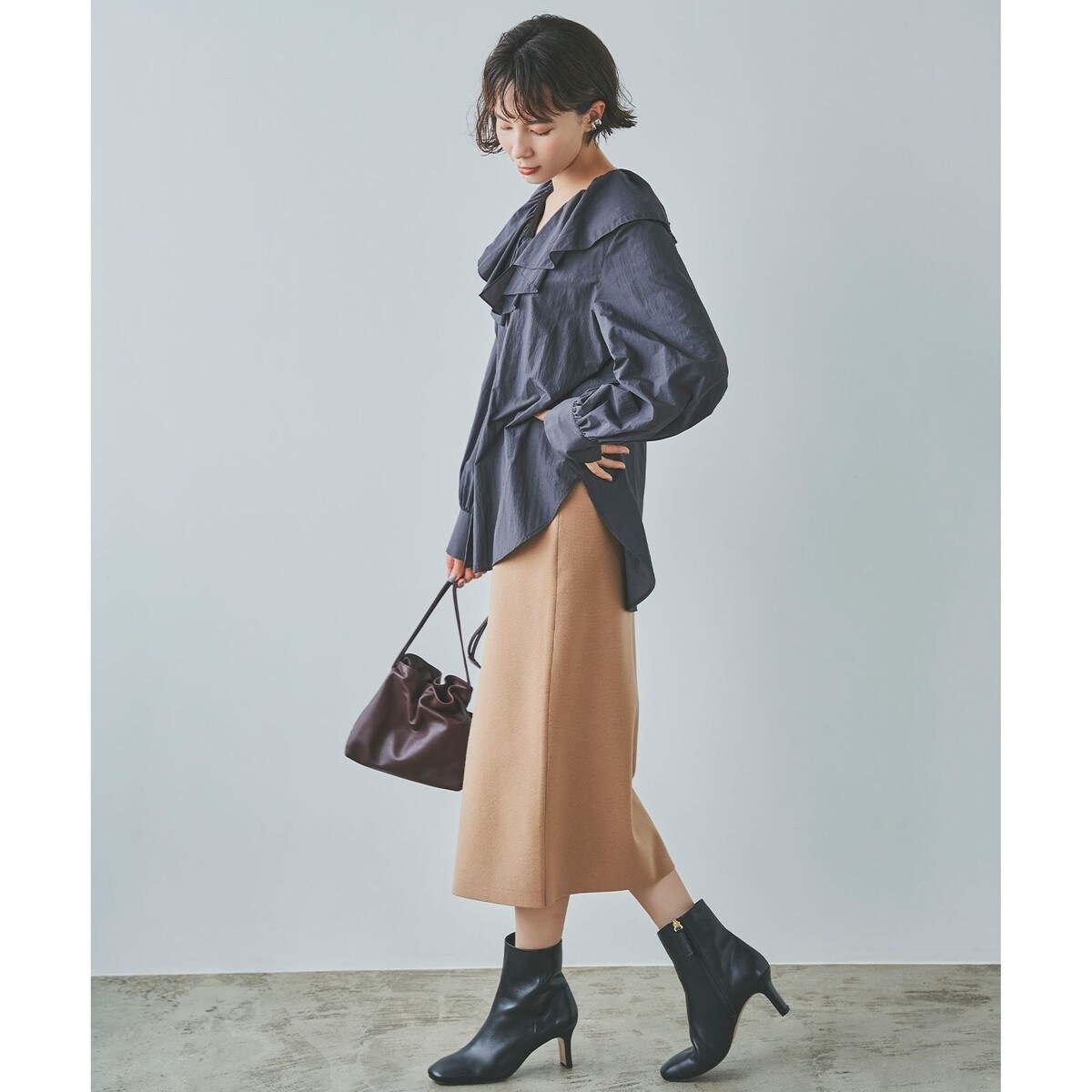 Marisol10月号掲載】ナイロンタスラン ラッフルカラー ブラウス