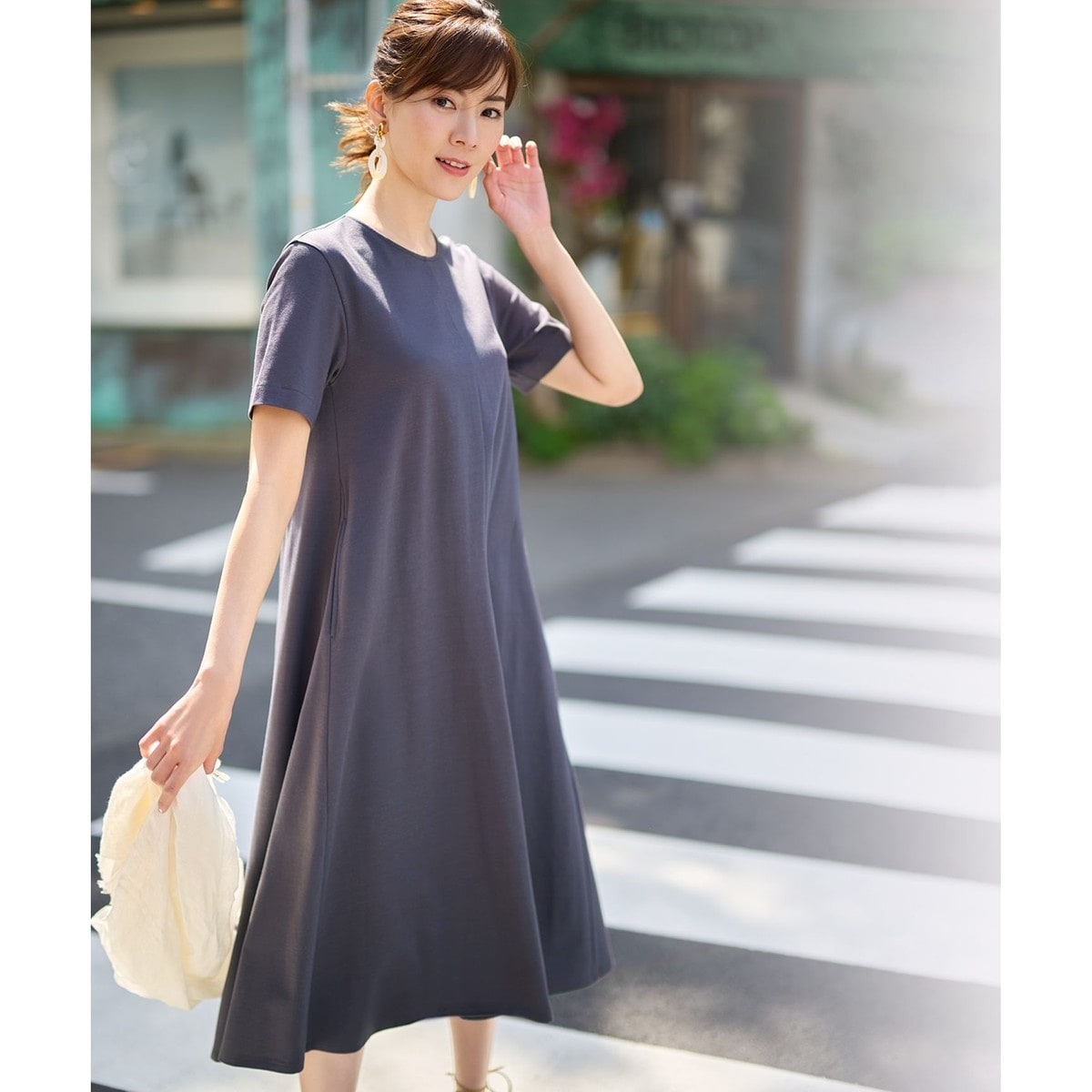 23区 23SS ペルーコットンカットソーワンピース ブルー 洗える】ペルーコットン カットソー ワンピース | 23区(23KU