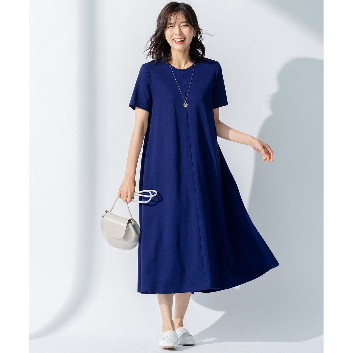 23区 23SS ペルーコットンカットソーワンピース ブルー 洗える】ペルーコットン カットソー ワンピース | 23区(23KU