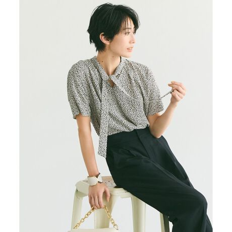 洗える】バックサテンアムンゼン プリント ボウタイ ブラウス | 23区 