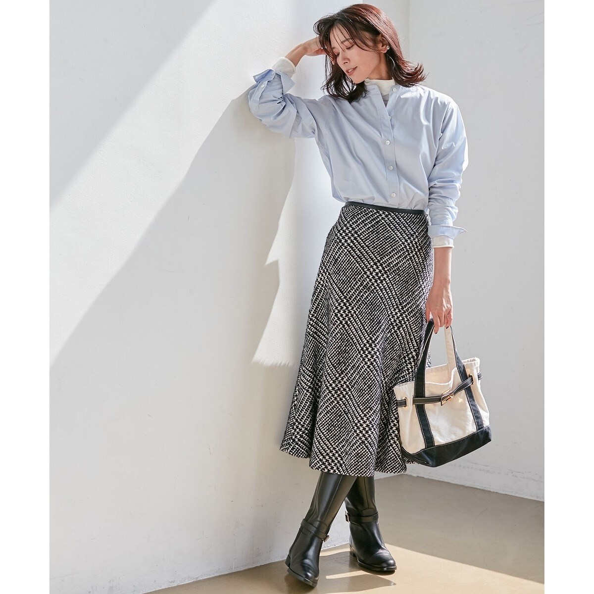 ループヤーン チェック ツイード セミフレアスカート | 23区(23KU