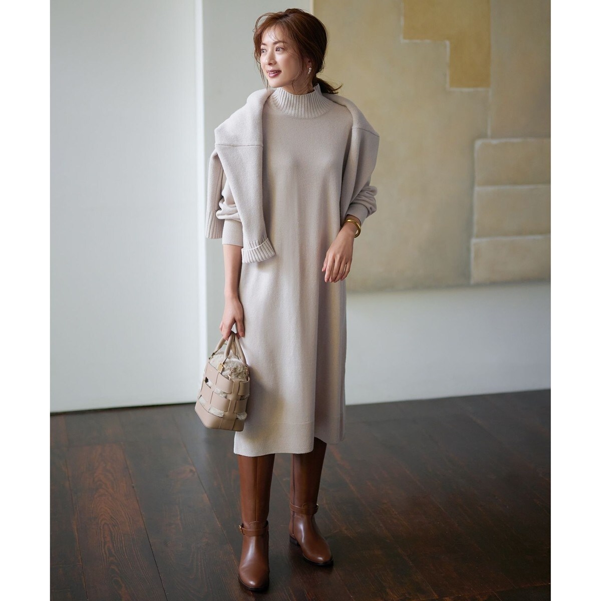 CLASSY.12月号掲載】】ウールカシミヤブレンド ハイネック ワンピース