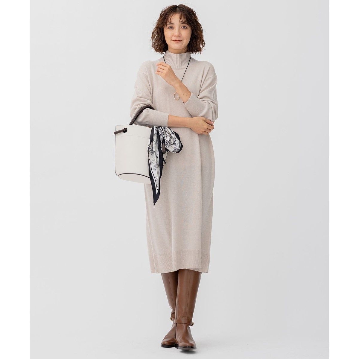CLASSY.12月号掲載】】ウールカシミヤブレンド ハイネック ワンピース