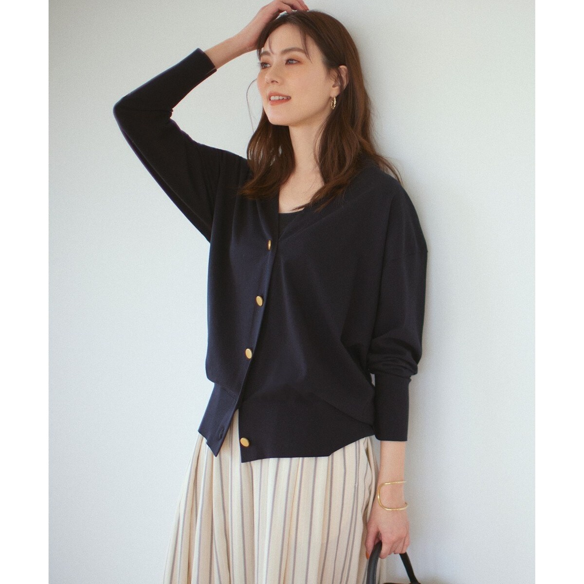 23区 洗える テンセルストレッチ Vネックカーディガン　46 ネイビー セール】 【洗える】テンセルストレッチ Vネック カーディガン