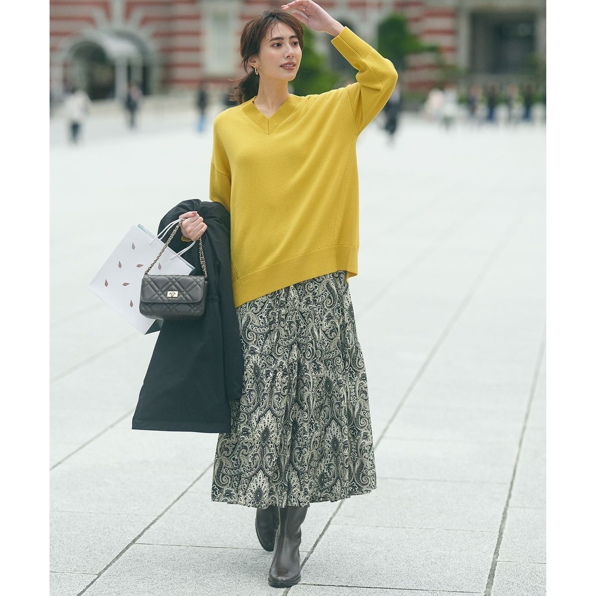 【美品】23区　24SS フレンチペイズリーデシン ティアードスカート　洗える 杏さん着用/洗える】フレンチペイズリーデシン ティアード