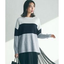 【洗える】ウールカシミヤ カラーブロック ニット
