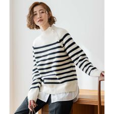 【洗える】ウールカシミヤ パネルボーダー ニット
