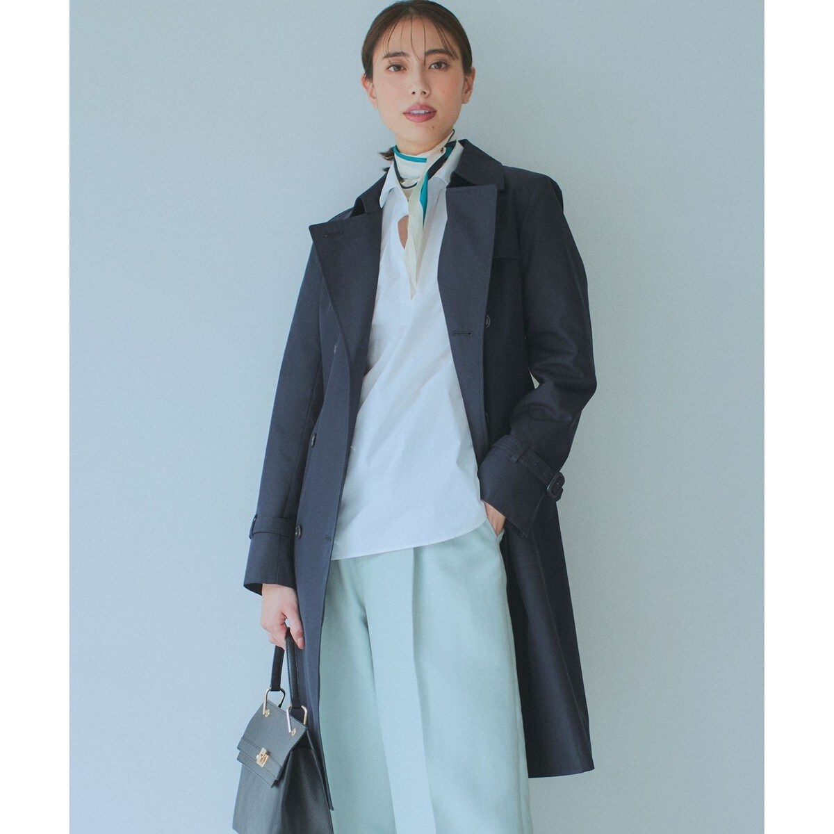 602 新品 23区コットンポリエステルギャバジン ロング トレンチコート 38 23区｜コットンポリエステルギャバジン ロング トレンチコート