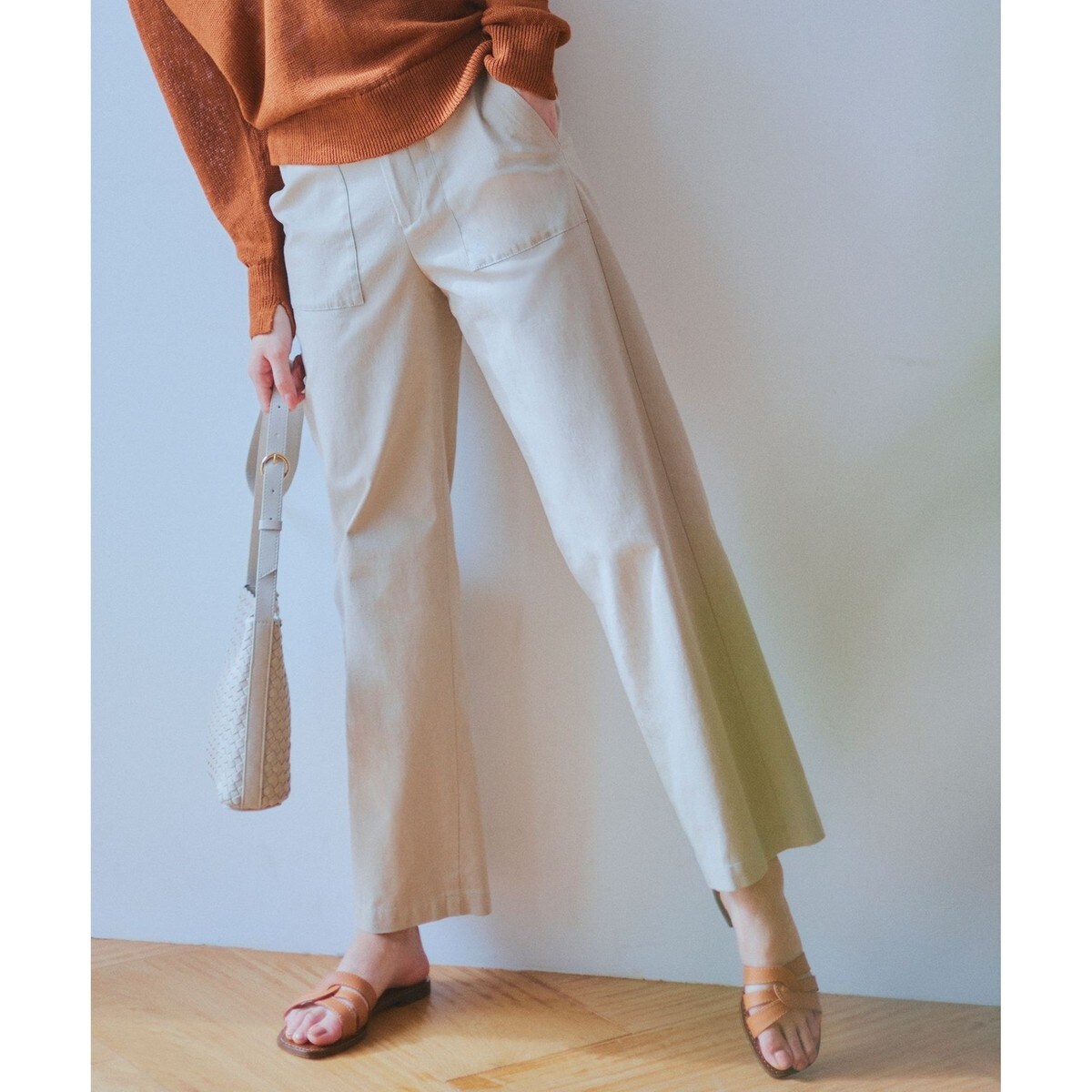 半額以下で買えるクーポン特集 Oggi4月号掲載/洗える】スラブツイルストレッチ パンツ ベイカー パンツ