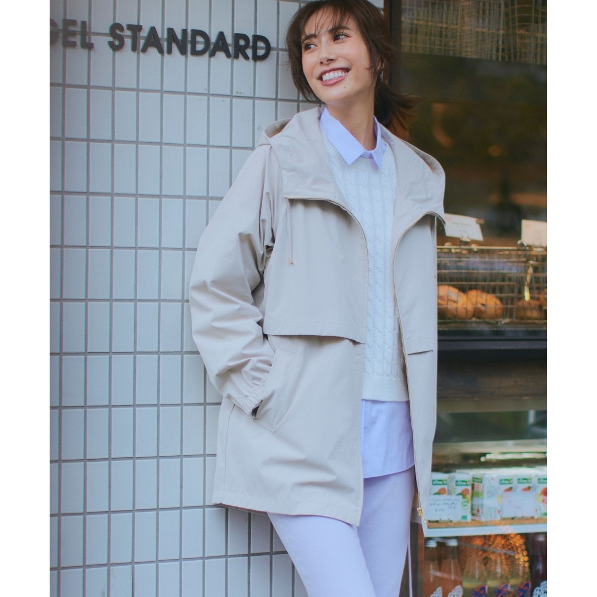 kina　【撥水加工】ナイロン2WAYストレッチ ロングアウター 23区｜【撥水加工】ナイロン2WAYストレッチ ロングアウター