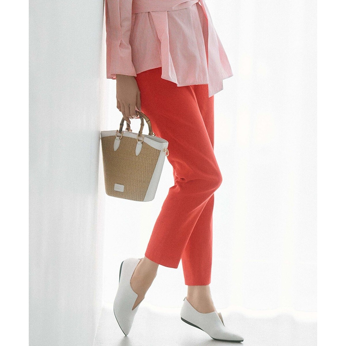 【洗える】リネンレーヨンストレッチ テーパードパンツ