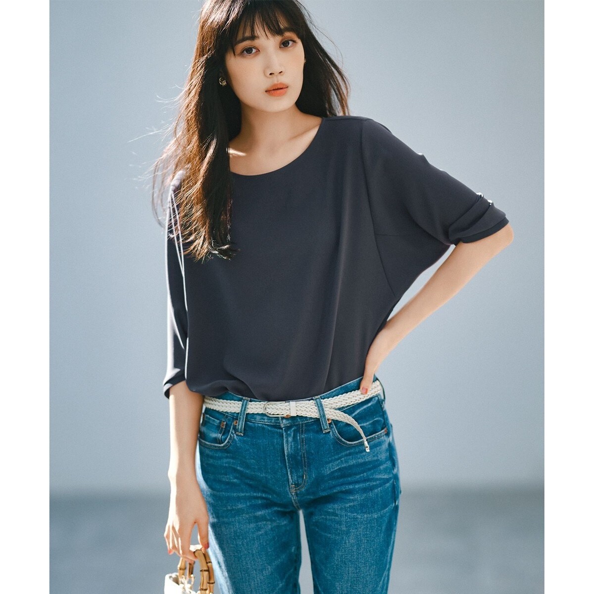 洗える】ウールミルドジャージー ビスチェライクコンビ カットソー