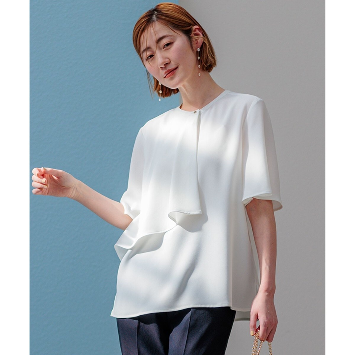 洗える】ストレッチジョーゼット アシンメトリー カットソー | 23区