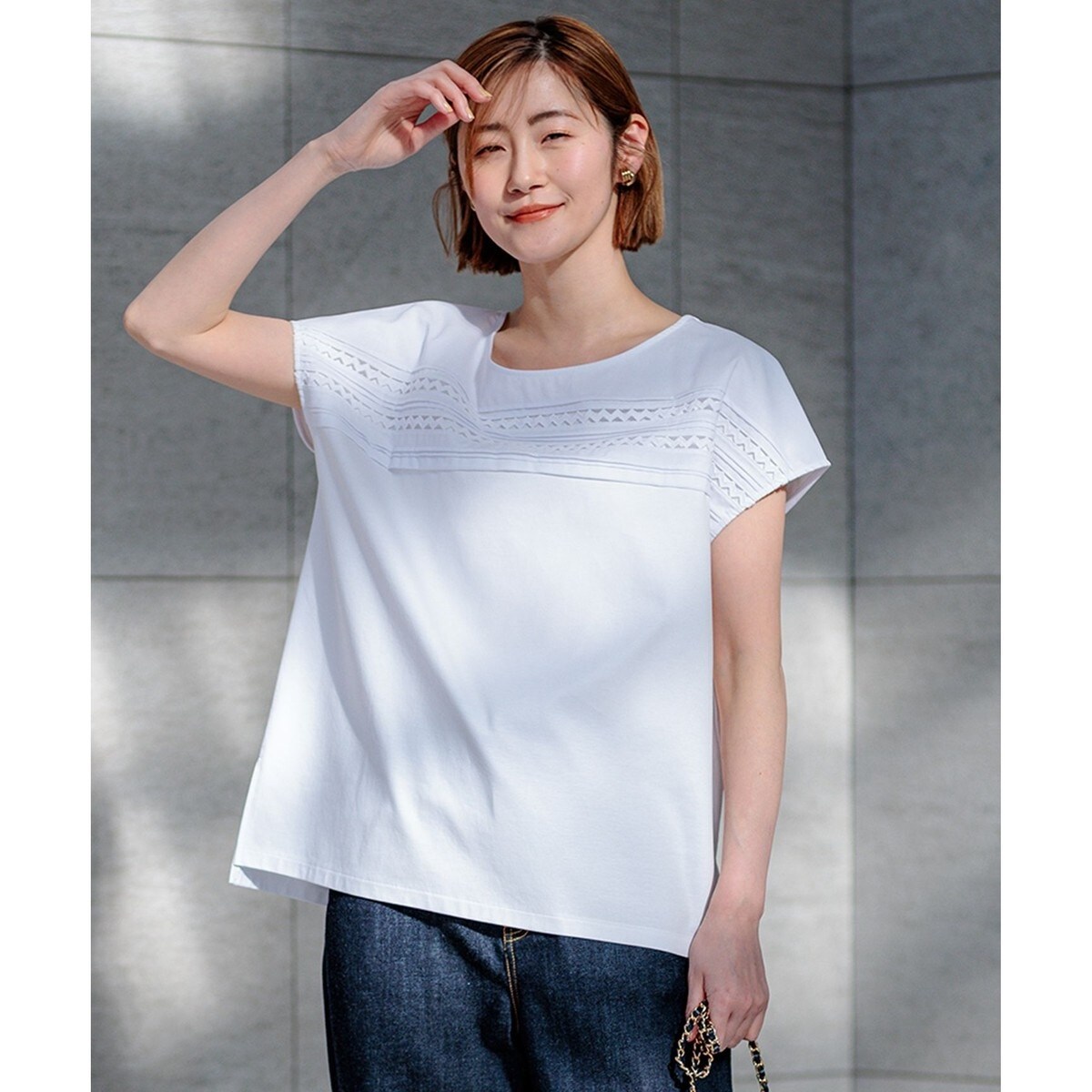 tシャツ 「洗える」アイレットジャージー フレンチスリーブ カットソー レディース 23区 tシャツ 「洗える」アイレットジャージー フレンチスリーブ