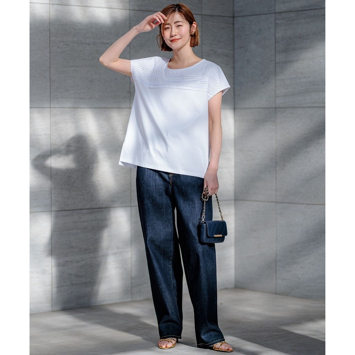 tシャツ 「洗える」アイレットジャージー フレンチスリーブ カットソー レディース 23区 tシャツ 「洗える」アイレットジャージー フレンチスリーブ
