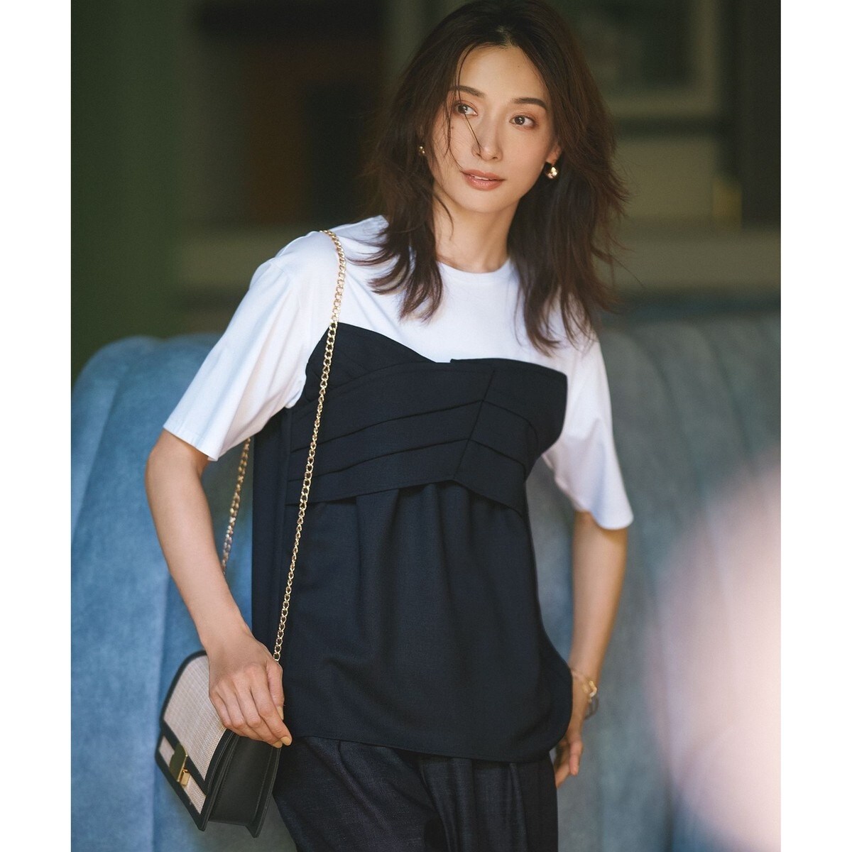 23区　WEB限定カラー洗えるスムースデザイン コンビ カットソー 23区｜【WEB限定カラーあり/洗える】スムースデザイン コンビ