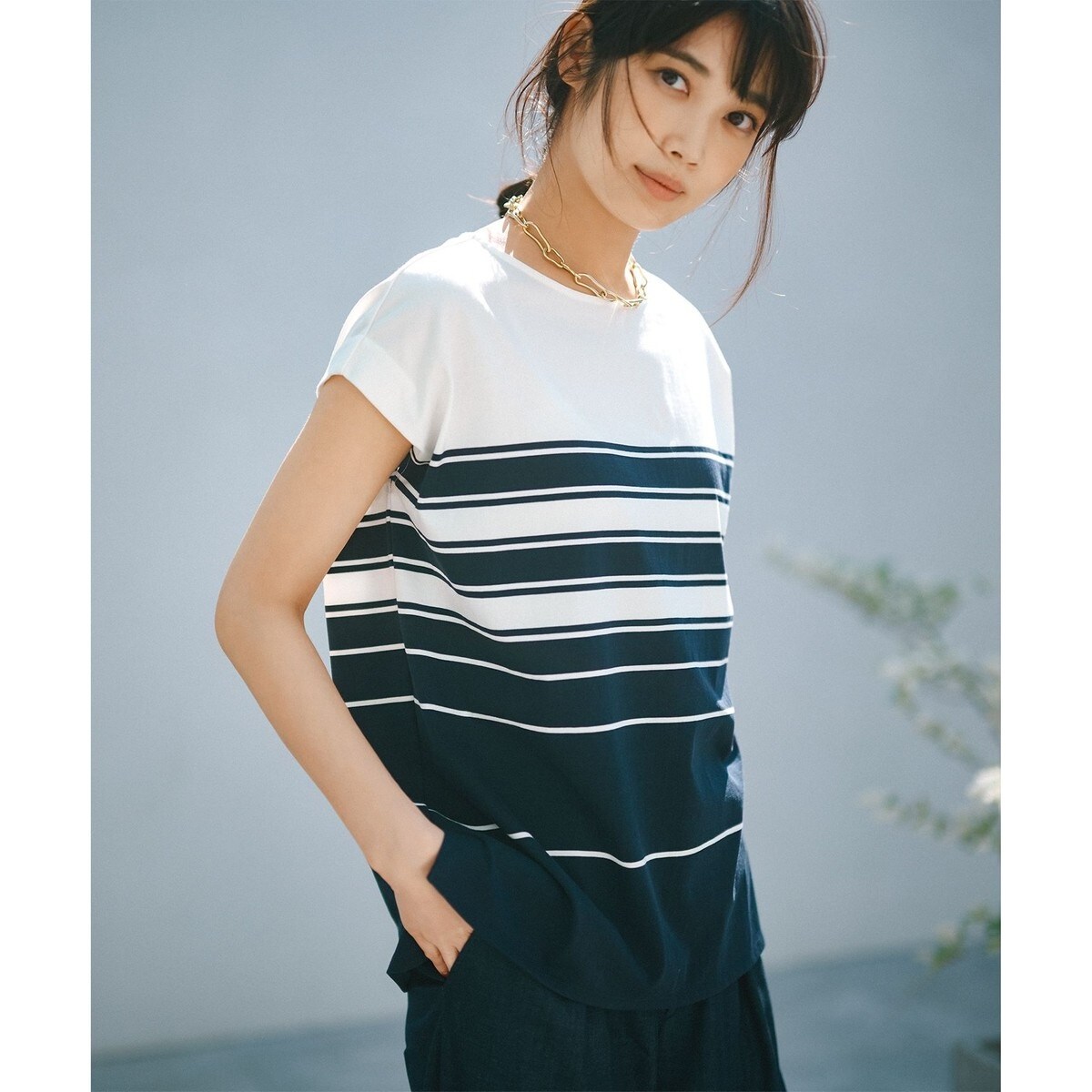 フレンチスリーブボーダーTシャツ コットン100％・フレンチスリーブ ボーダーTシャツ[品番：ADEW0004046